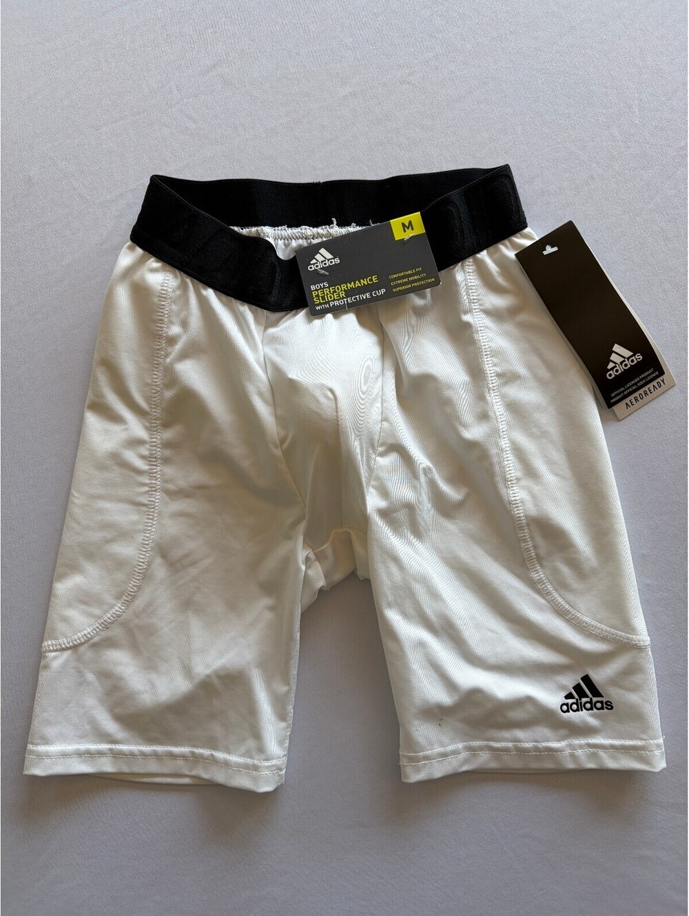 Adidas Boys Performance Slider Shorts With Protective Cup White M NWT